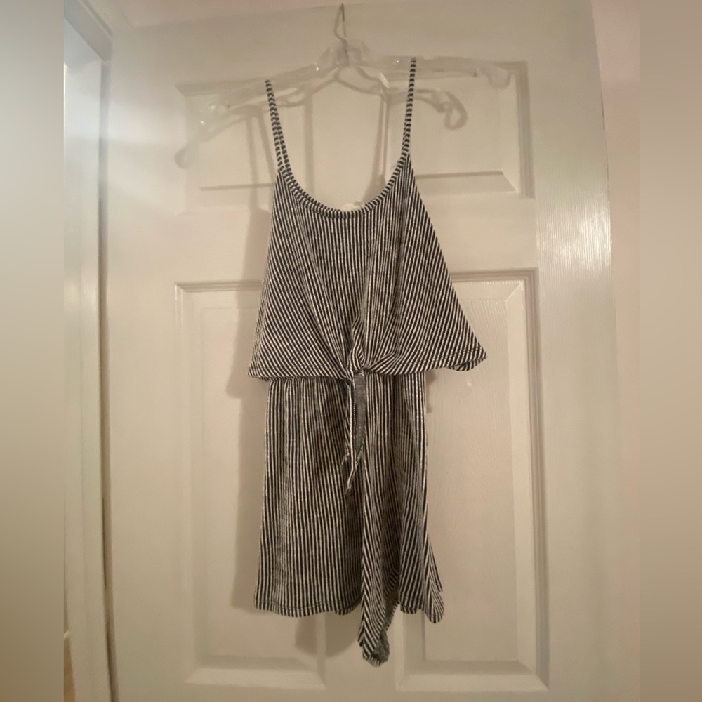 Black and white stripe romper. Spaghetti strap.
